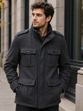 Express XL Dark Gray Wool Blend Military Field Jacket Utility Coat